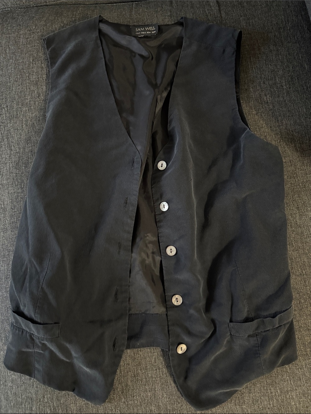 Sleek Black Button-Front Vest with Back Cinch